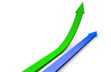 Green and blue arrows up graphs of growth
