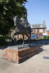 The statue of The Fine Lady upon a Cock Horse at Banbury Cross in Banbury, Oxfordshire in the UK