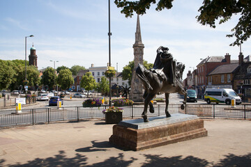 The statue of The Fine Lady upon a Cock Horse at Banbury Cross in Banbury, Oxfordshire in the UK