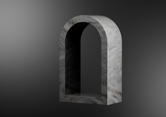 Marble empty arch display on empty background for showcase product, 3D render.