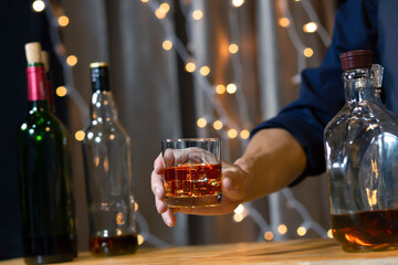 Bartender Serve Whiskey, on wood bar