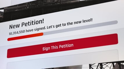 Online petition getting votes, people expressing opinion, concerned citizens. Internet petition, web interface