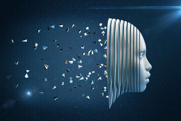 Side view of abstract cyborg head with abstract interface.