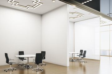 Office interior with meeting tables