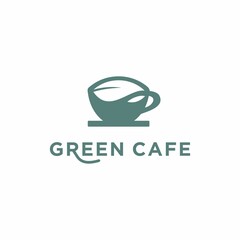 logo cafe, cups and leaf shape