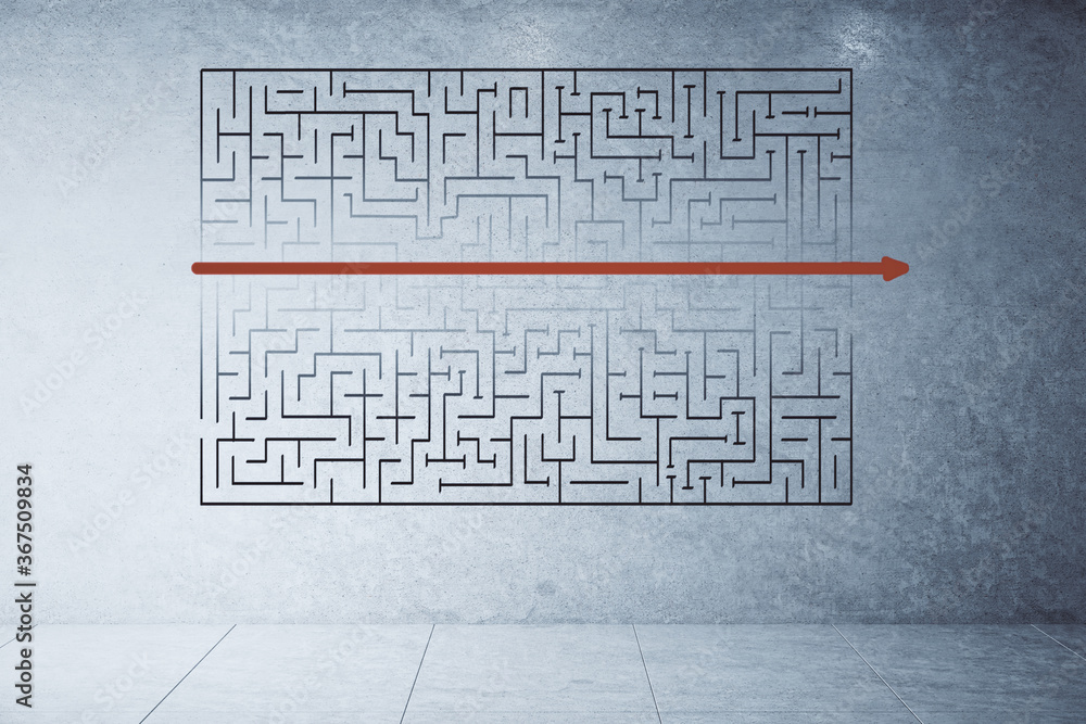 Aufkleber drawing creative labyrinth sketch with red arrow