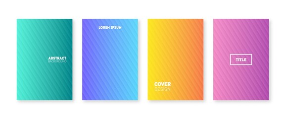 Trendy new cover collection. Geometric lines and colorful gradient. Minimal annual report design vector 