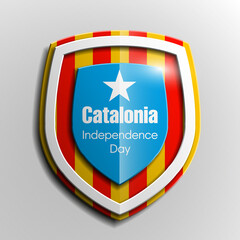shield banner with historic flag and coat of arms of Catalonia. Protect privacy Illustration, badge icon. Banner presentation.