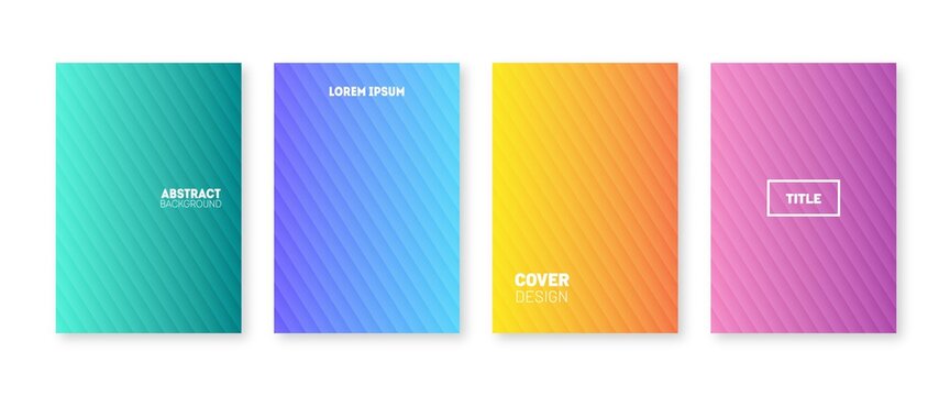 Trendy new cover collection. Geometric lines and colorful gradient. Minimal annual report design vector 