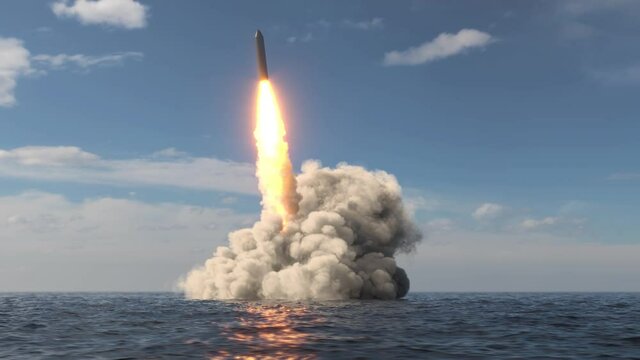 Ballistic missile launch from underwater, stop motion