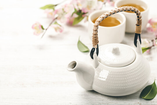Chinese Tea Set and pink sakura blossom