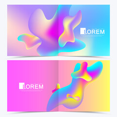 Vector design templates in trendy vibrant gradient colors with abstract fluid shapes, paint splashes, ink drops for square design bi fold brochure, flyer, cover, booklet design. Abstract fluid shapes.