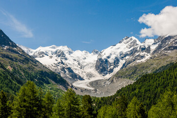Fototapeta premium Morteratsch, Morteratschgletscher, Bernina, Gletscher, Piz Bernina, Berninatal, Berninapass, Gletscherweg, Gletscherpfad, Engadin, Alpen, Graubünden, Sommer, Schweiz
