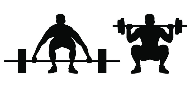 weight lifting man silhouette vector isolated on white background. squat exercise. 