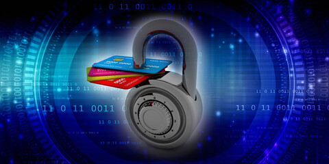 3d rendering  credit or debit card protection lock
