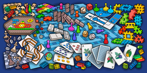 Cartoon cute doodles kids toys and board games