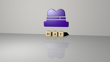 3D illustration of HAT graphics and text made by metallic dice letters for the related meanings of the concept and presentations. background and girl