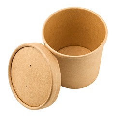 Eco paper tableware soup cup, food container, isolated on white background, clipping path, full depth of field