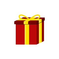 Red Present Box with Yellow Ribbon Isolated in White Background