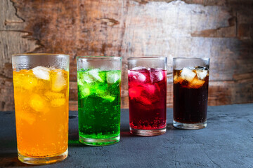 Soft drinks in the glass on the table