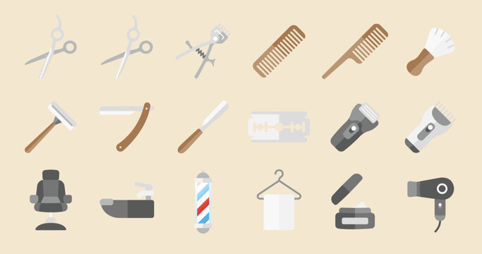 Barber Shop Icon Set (Simple Flat Vector For Illustrations Or Graphics)