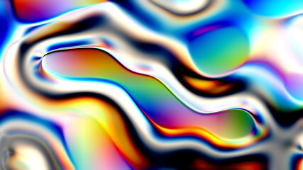 Closeup of Abstract Chromatic fluid waves background. Liquid holographic colorful texture background. Highly-textured. High quality details.