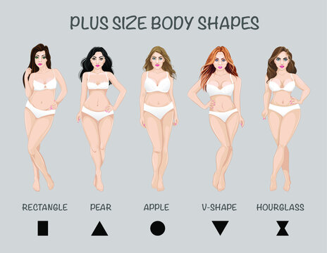 Plus size body shapes, isolated in white lingerie
