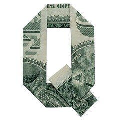 Money Origami LETTER Q Character Folded with Real One Dollar Bill Isolated on White Background