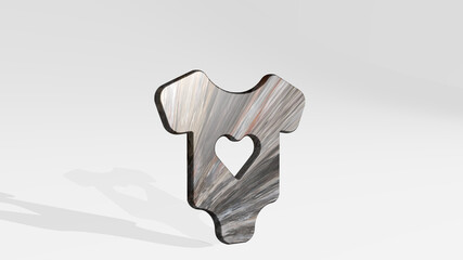baby care body made by 3D illustration of a shiny metallic sculpture casting shadow on light background. cute and child