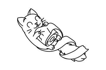 vector cute cartoon little cat. coloring book page