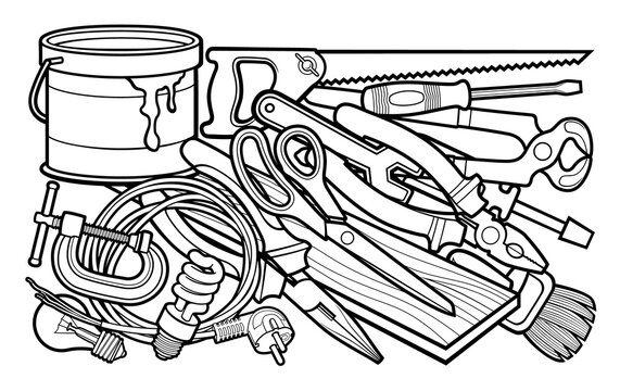 Cartoon home repair instruments illustration