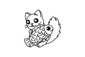 vector cute cartoon little cat. coloring book page