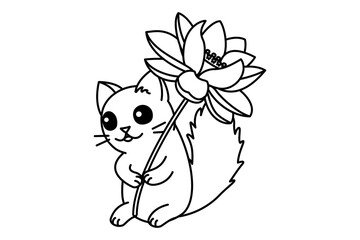 vector cute cartoon little cat. coloring book page
