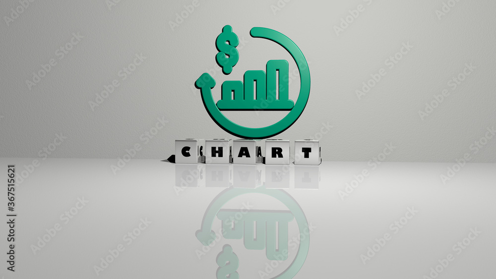 Aufkleber 3d illustration of chart graphics and text made by metallic dice letters for the related meanings of