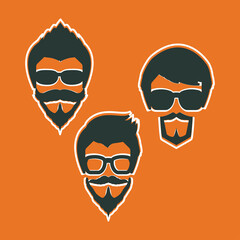 Head of three men with mustache and beard using eyeglasses vector illustration