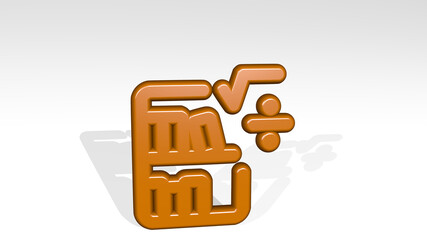 library maths made by 3D illustration of a shiny metallic sculpture with the shadow on light background. book and education