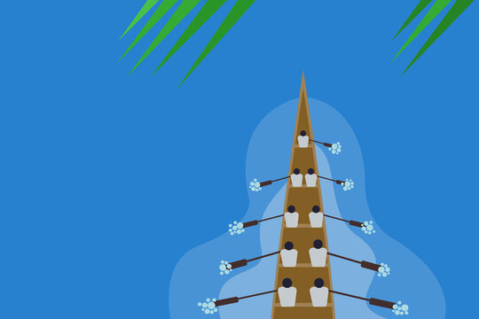 Illustration Of Top View Of A Team Rowing In The Boat Race