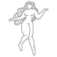 Woman body. Vector line illustration of a female. Vector woman for creating fashion prints, postcard, wedding invitations, banners, arrangement illustrations, books, covers.