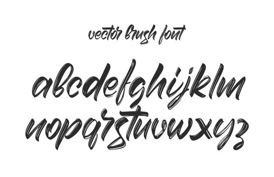 Cursive brush font. Handwritten English Abc alphabet on white background.