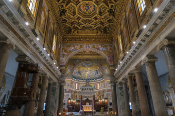 Fototapeta premium Santa Maria in Trastevere Church Interior, Rome, Lazio, Italy