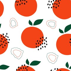 Seamless fruit pattern. Hand drawn peach  apricot orange abstract colored shapes for print, fabric, wallpaper. Modern vector illustration