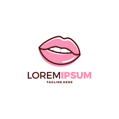 Red Lips Logo design vector template. Kiss icon. Love Beauty fashion cosmetics make up Logotype concept.
