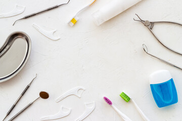 Top view frame of dental tools and equipment