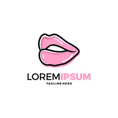 Red Lips Logo design vector template. Kiss icon. Love Beauty fashion cosmetics make up Logotype concept.
