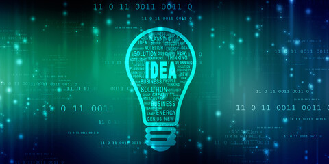 2d illustration bulb future technology, innovation background, creative idea concept 