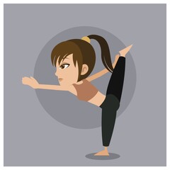 girl practising yoga in standing split pose variation