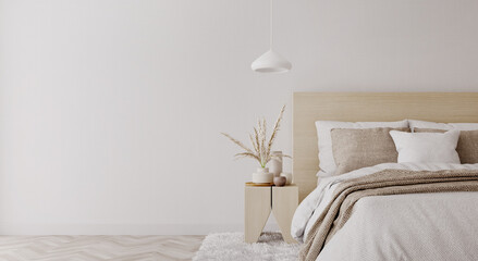 White bedroom interior.Earth tones design.3d rendering - obrazy, fototapety, plakaty