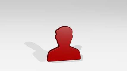 single man actions made by 3D illustration of a shiny metallic sculpture with the shadow on light background. icon and isolated