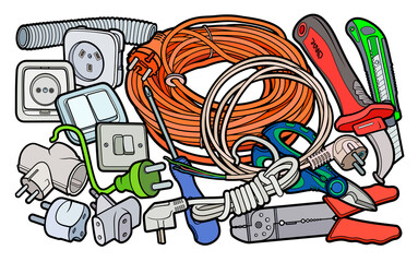 Cartoon doodle electrical instruments illustration