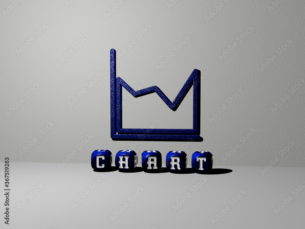 Aufkleber 3d graphical image of chart vertically along with text built by metallic cubic letters from the top 